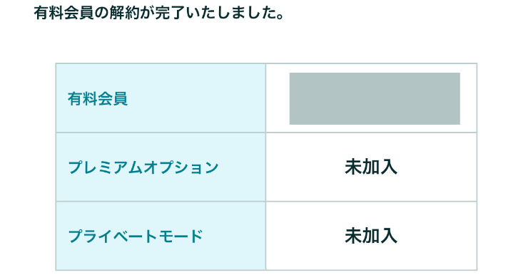 有料会員の解約が完了 実際にマッチアップ編集部が利用しているペアーズアプリのその他から有料会員を解約完了した画面