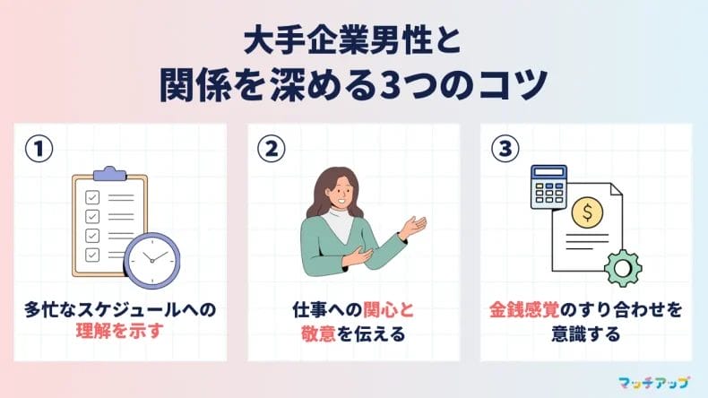 アプリで出会った大手企業男性と関係を深める3つのコツ