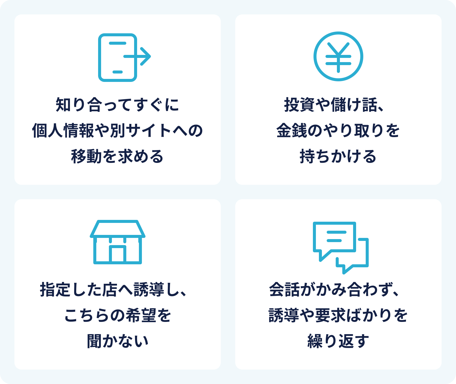 メッセージや掲示板では、怪しい相手の要求に注目しよう